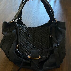 Kooba Black Woven Leather Shoulder Bag
